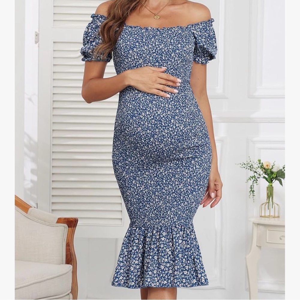 Floral Off-Shoulder Blue bodycon Dress